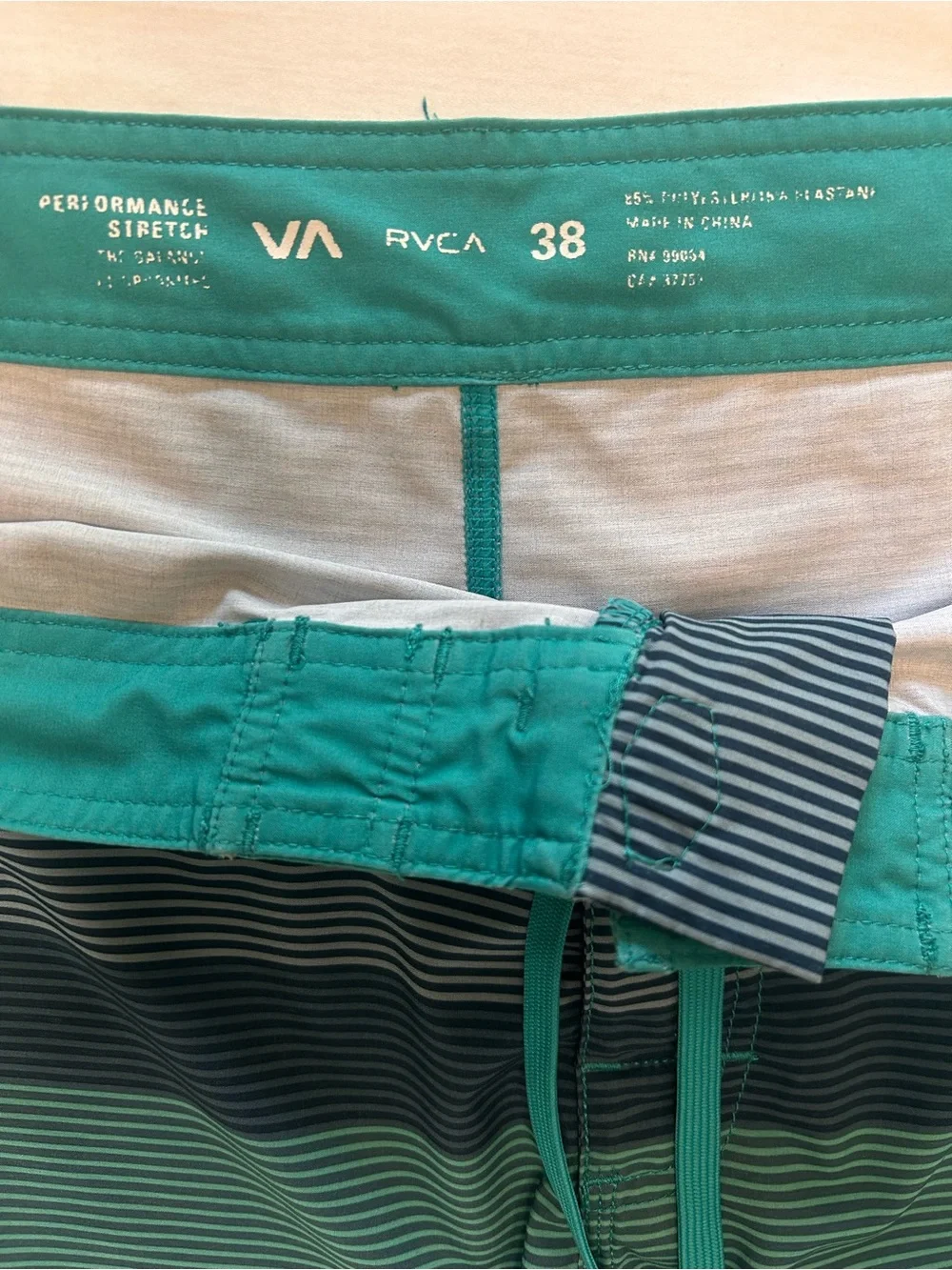 RVCA Men’s Teal & Navy Gradient Stripe Swim Board Shorts